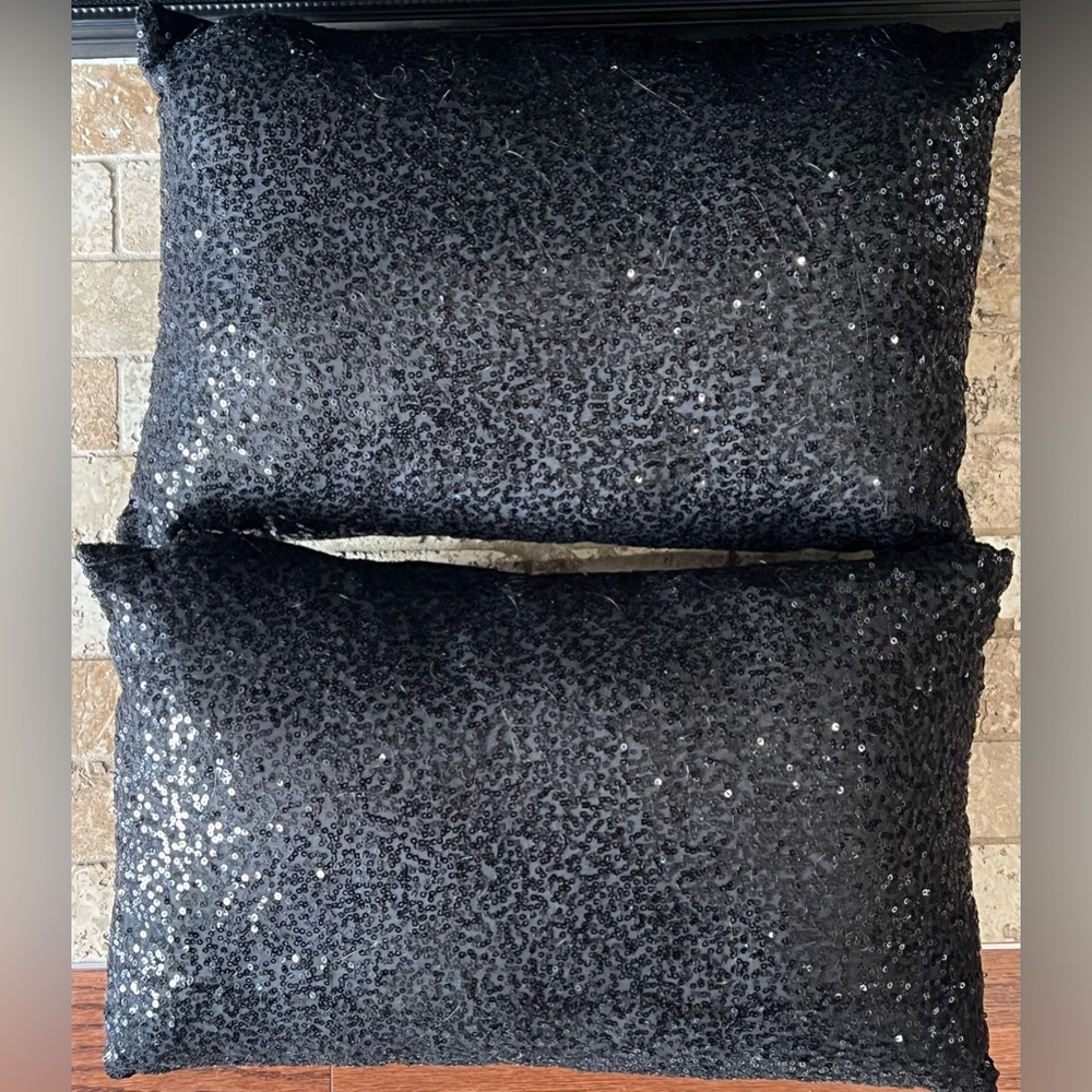 Indigo Home Inc black sequins pair of luxury throw pillows 12 X 18”
